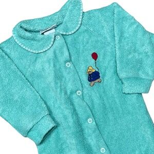 Vintage Paddington Bear Footed Romper Pajamas Unisex 18 M Teal Fleece 90s Y2K